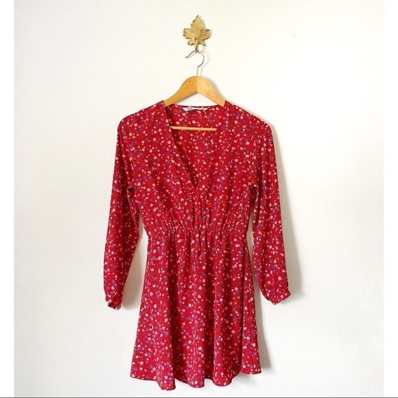 Zara Red floral Mini Dress preowned size XS - Picture 1 of 6